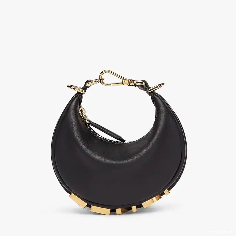 Affordable HOT Calf Nano Hobo Black Leather Fendi Bag In Fendigraphy 0430